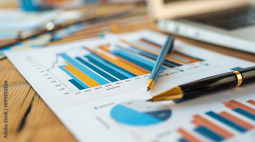 Close-up of a pen on a bar graph, analyzing business data and financial growth. Close-up of a pen on a bar graph, analyzing business data and financial growth.