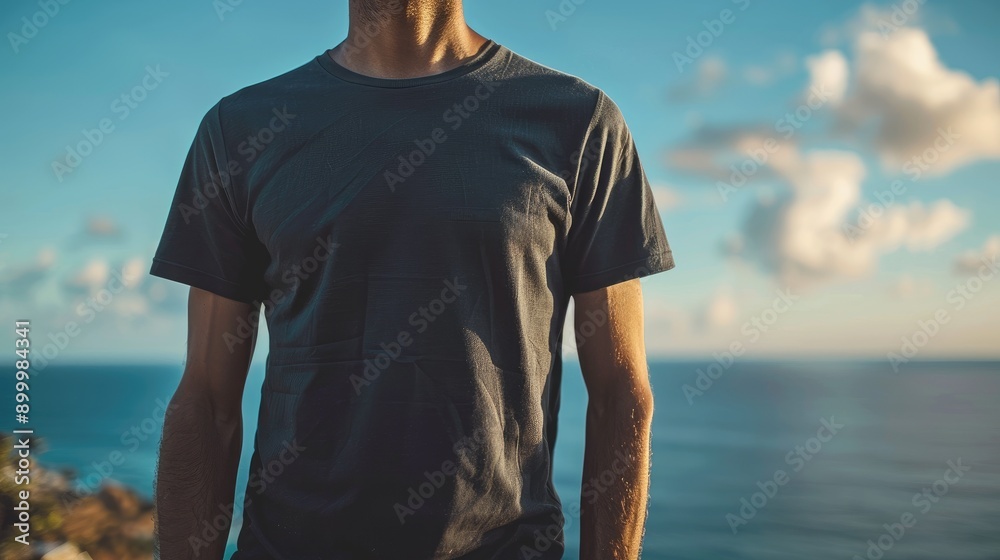 MALE Model Shirt Mockup, Boy wearing black t-shirt on a daylight ocean background, t-shirt Mockup Template on hipster adult for design print, Male guy wearing casual t-shirt design placement MALE Model Shirt Mockup, Boy wearing black t-shirt on a daylight ocean background, t-shirt Mockup Template on hipster adult for design print, Male guy wearing casual t-shirt design placement