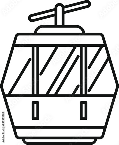 Simple funicular cabin moving upwards, designed using thin black lines on white background