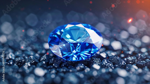 Blue Diamond Gemstone on Sparkling Surface. Stunning Clarity and Brilliant Cut of Luxurious Blue Diamond. High-Quality Jewelry Background with Glimmers of Light