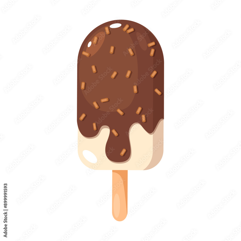 Vector illustration with yummy chocolate ice cream on a stick isolated on white background.
Vector illustration with yummy chocolate ice cream on a stick isolated on white background.