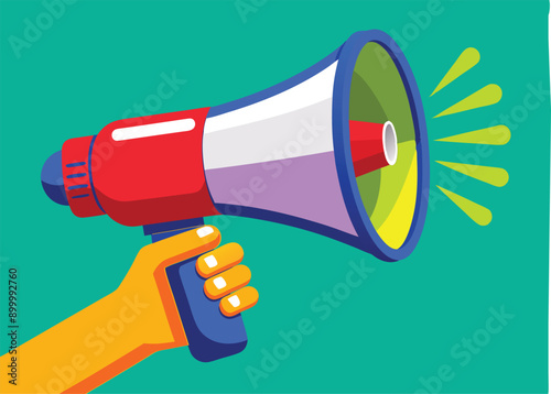 hand holding megaphone bullhorn vector illustration 