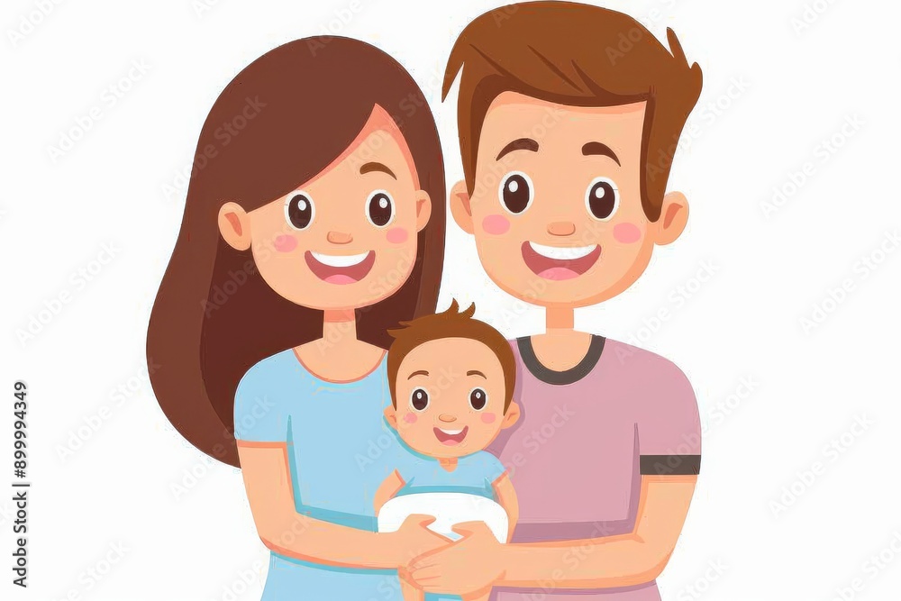 Happy family with baby in vibrant cartoon style joyful expressions cozy atmosphere digital art heartwarming scene bonding love and care cheerful mood Happy family with baby in vibrant cartoon style joyful expressions cozy atmosphere digital art heartwarming scene bonding love and care cheerful mood