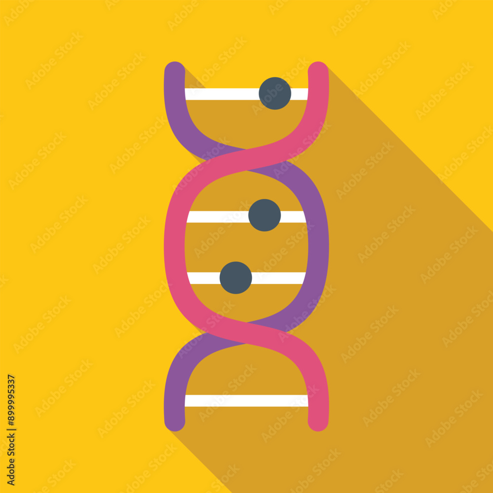 Dna double helix structure forming with long shadow on yellow background, great for science, biology, and medical concepts Dna double helix structure forming with long shadow on yellow background, great for science, biology, and medical concepts
