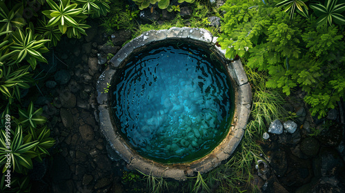 Aerial View of Natural Water Well Surrounded by Green Plants