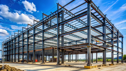 Structure of steel for building under construction, industry factory concept.