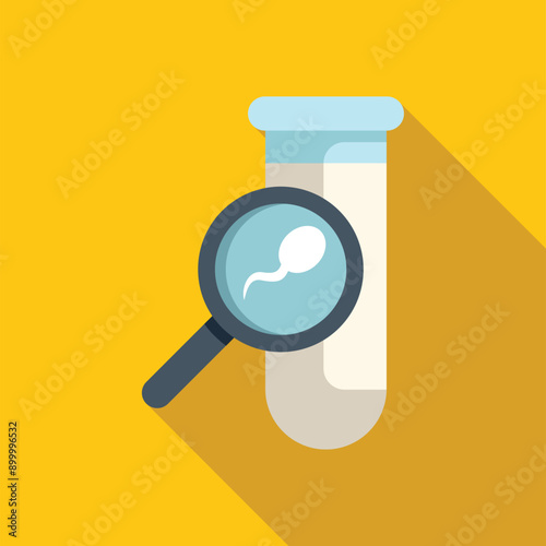 Magnifying glass is being used to examine a sperm in a test tube, symbolizing fertility analysis