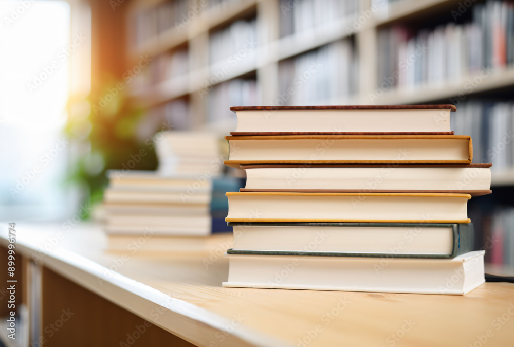 Books stack on library desk Books stack on library desk