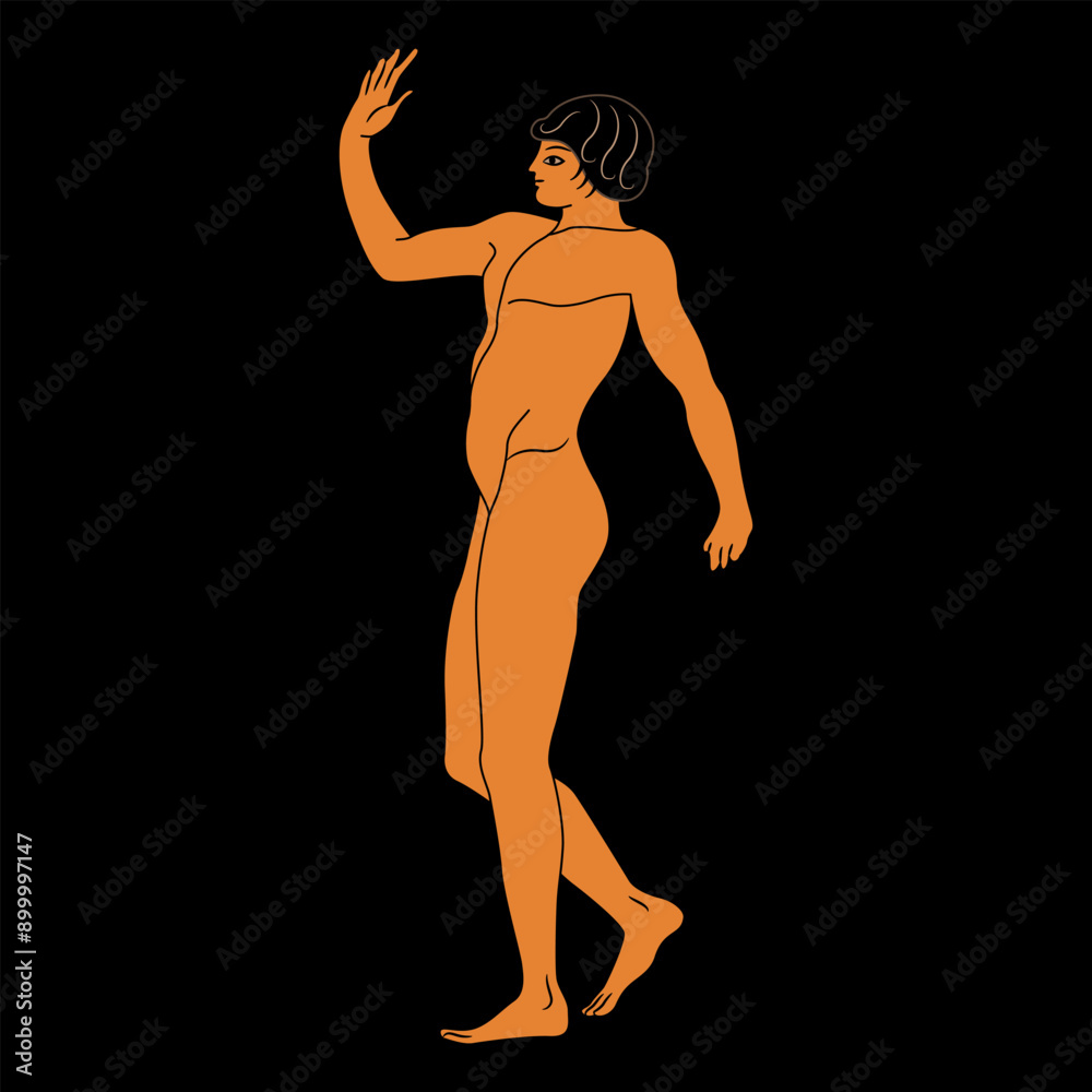 Standing Ancient Greek youth. Greeting gesture. Antique athlete boy. Ethnic vase painting style. Standing Ancient Greek youth. Greeting gesture. Antique athlete boy. Ethnic vase painting style.