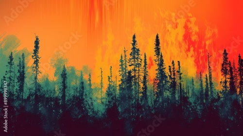 An intense wildfire engulfs a forest, with bright orange flames and thick smoke rising into the sky. The image conveys the destructive power and urgency of wildfires in natural landscapes.