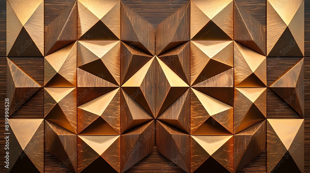 Golden Geometric Pattern on Wood Paneling Golden Geometric Pattern on Wood Paneling