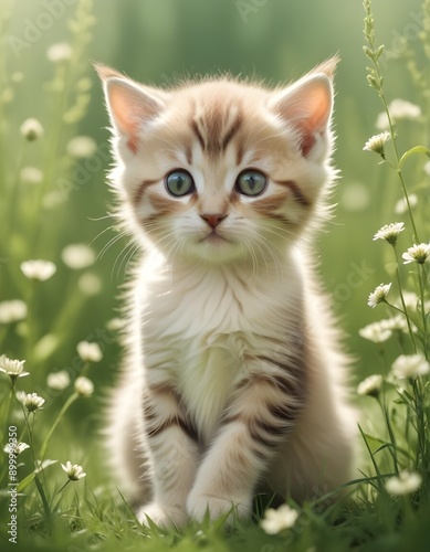 kitten in flower garden