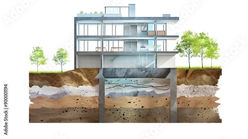 Detailed Cross Section of a Building Foundation Illustrates Construction and Structural Elements