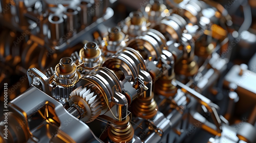 Detailed Cross section View of a Powerful Car Engine Highlighting Key ...