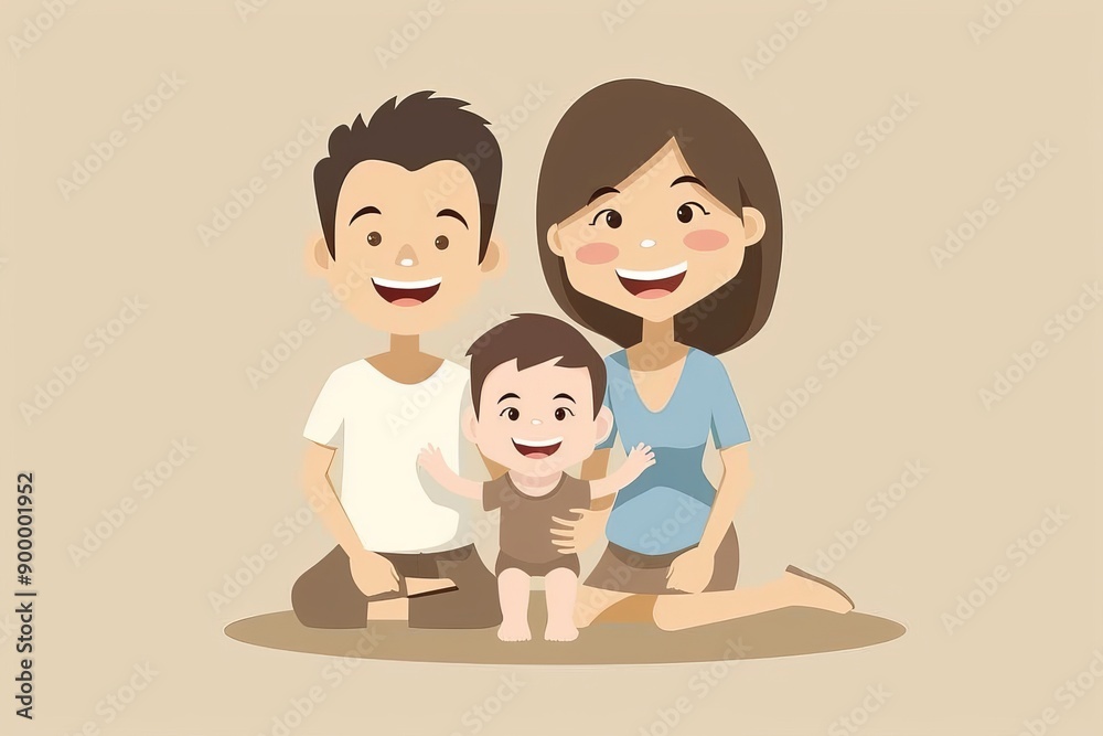 Cute cartoon family with parents and child warm illustration loving and joyful atmosphere playful and dynamic characters Cute cartoon family with parents and child warm illustration loving and joyful atmosphere playful and dynamic characters