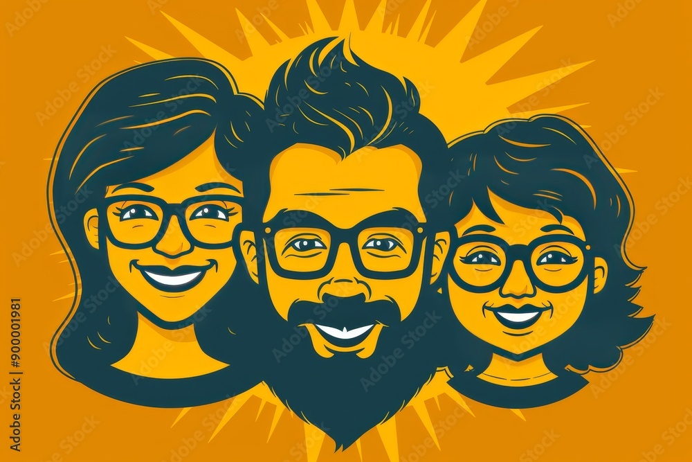 Energetic family portrait with parents and children in bold colors vector illustration dynamic and vibrant scene Energetic family portrait with parents and children in bold colors vector illustration dynamic and vibrant scene