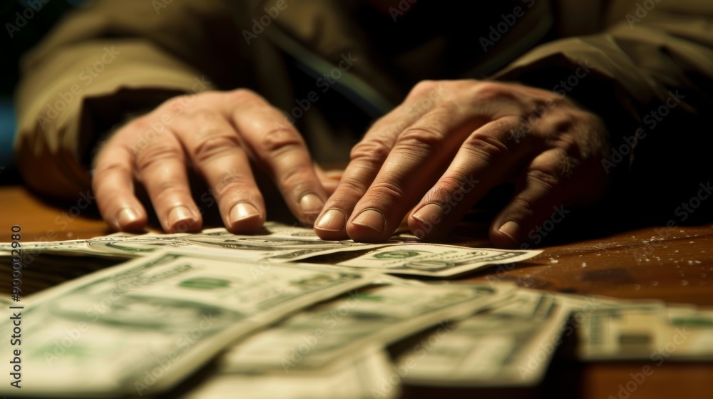 A close-up view of hands stacking and organizing US dollar bills on a table, symbolizing wealth, financial management, cash handling, and money-related activities. A close-up view of hands stacking and organizing US dollar bills on a table, symbolizing wealth, financial management, cash handling, and money-related activities.