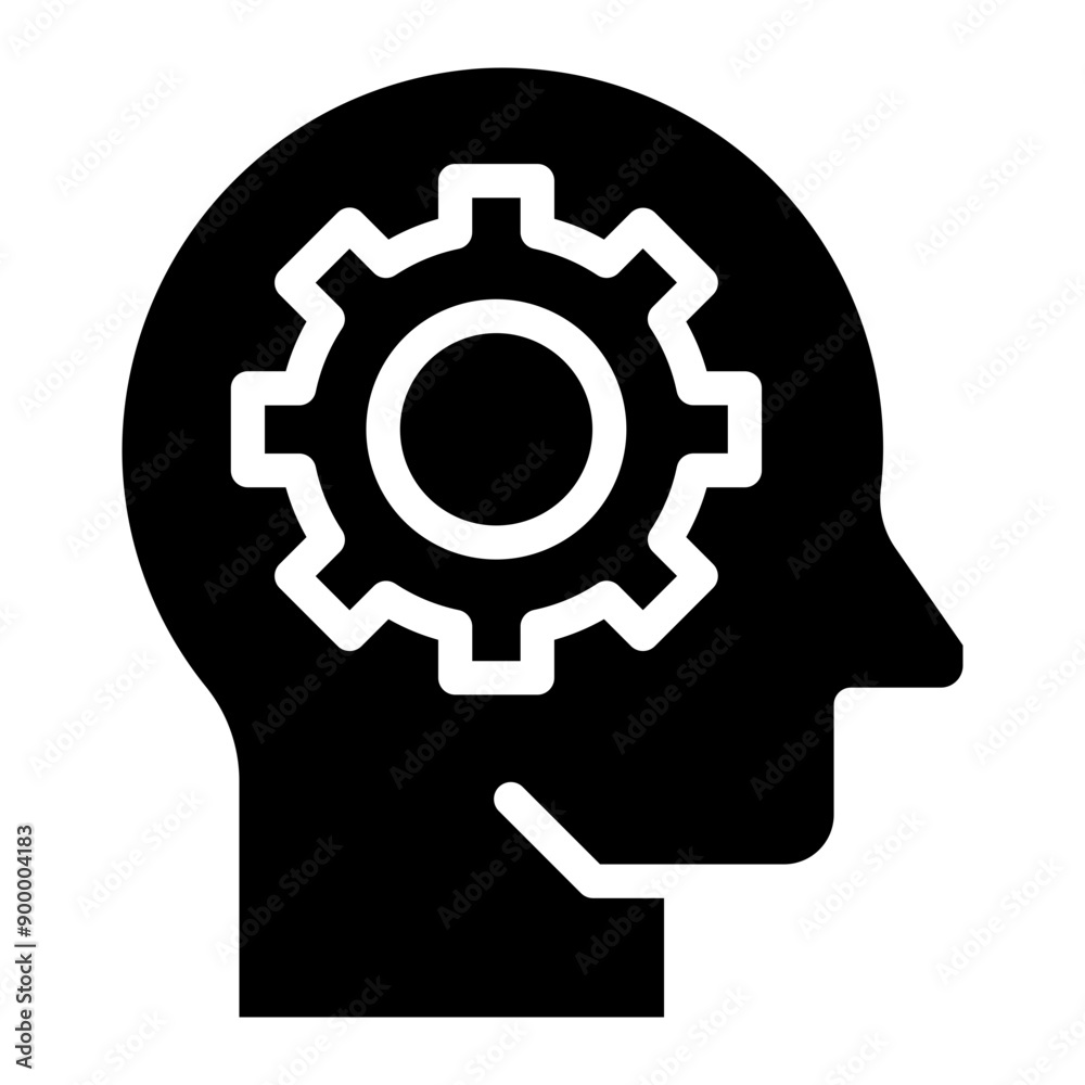 Gear in head icon. Human head icon or symbol design, Vector of human head with gear. Gear in head icon. Human head icon or symbol design, Vector of human head with gear.