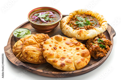 Plate of tasty Misa Mach Poora with on white background.