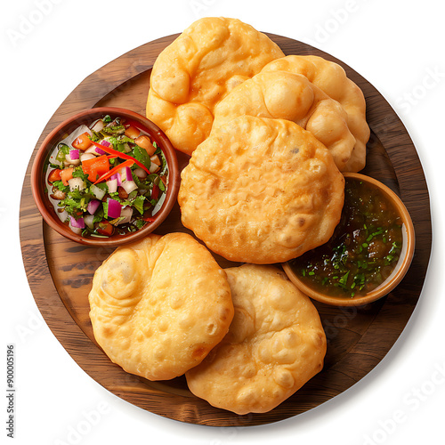 Plate of tasty Misa Mach Poora with on white background. photo