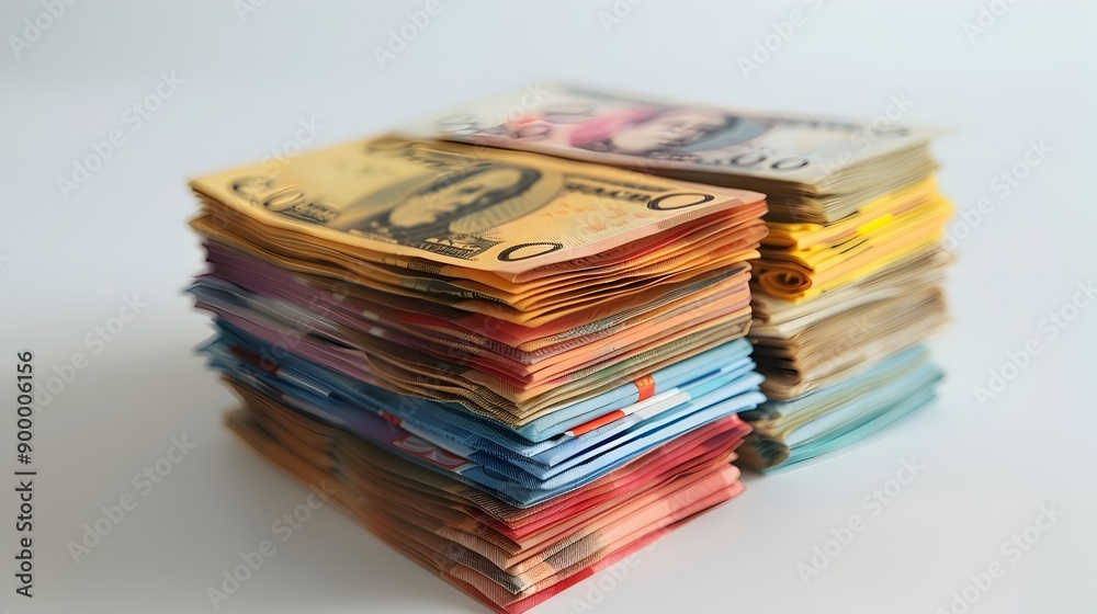 Stacked Currencies A Neat Pile of Assorted Banknotes Symbolizing Wealth and Financial Success Stacked Currencies A Neat Pile of Assorted Banknotes Symbolizing Wealth and Financial Success