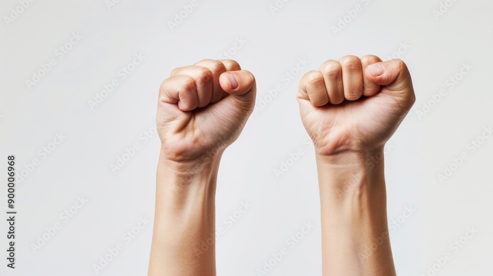 hands clenched into fists isolated on white background. concept International celebration labour day, copy space - generative ai hands clenched into fists isolated on white background. concept International celebration labour day, copy space - generative ai