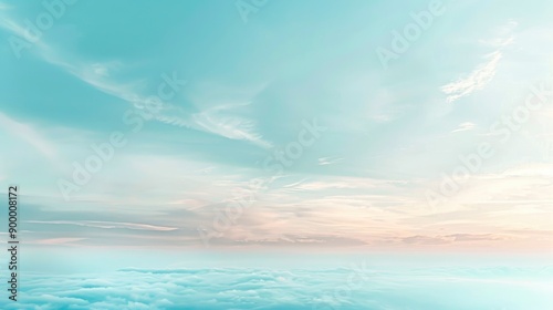 Summer blue sky cloud gradient light white background. Beauty clear cloudy in sunshine calm bright winter air bacground. Gloomy vivid cyan landscape in environment day horizon - generative ai © ImronDesign