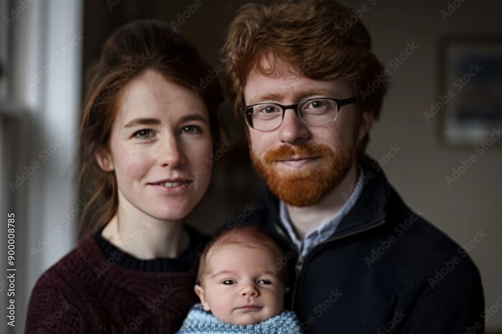 Family portrait with parents and baby warm indoor setting tender and loving atmosphere Family portrait with parents and baby warm indoor setting tender and loving atmosphere