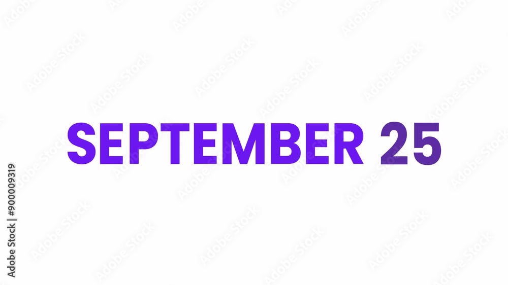 25th September calendar icon animation. Alpha matte with transparent background 4K resolution.