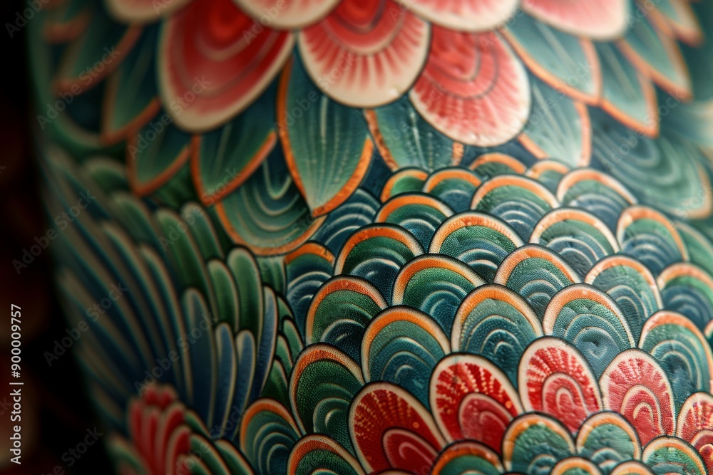 Close up of a tattooed back with colorful dragon design intricate and detailed artwork artistic and personal expression Close up of a tattooed back with colorful dragon design intricate and detailed artwork artistic and personal expression