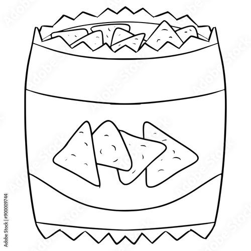 opened pack tortilla chips illustration hand drawn outline vector