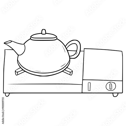 kettle on the stove illustration hand drawn outline vector