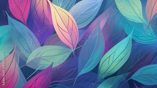 Pastel and Neon Leaves in an Abstract Gradient Design