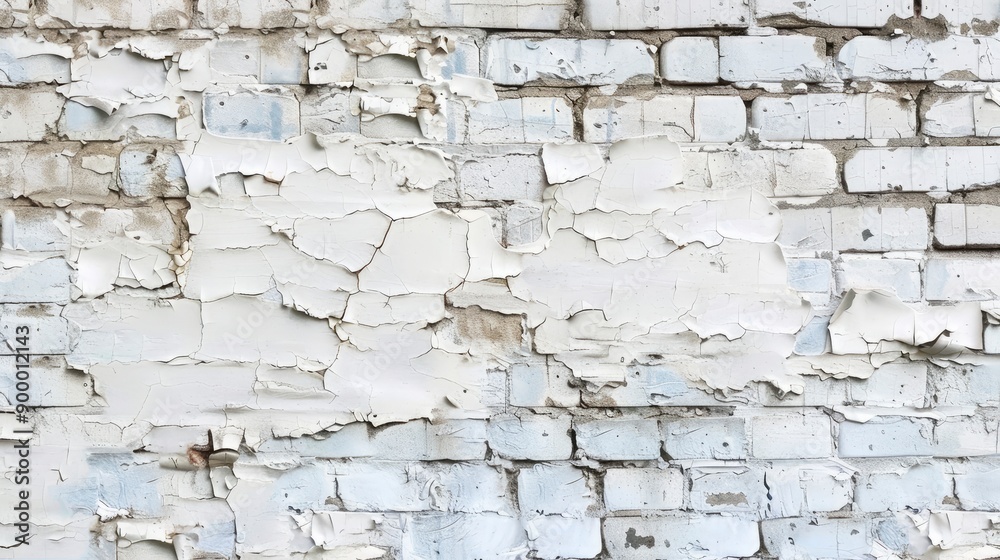 White painted old brick Wall panoramic background - generative ai White painted old brick Wall panoramic background - generative ai