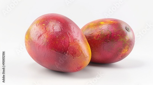 Two Ripe Mangoes on White Background. Juicy Tropical Fruit