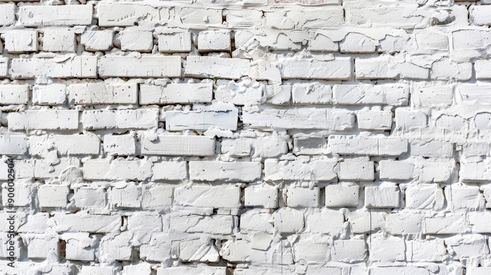 White painted old brick Wall panoramic background - generative ai White painted old brick Wall panoramic background - generative ai