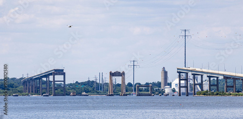 Baltimore MD USA on 07 27 2024 - Baltimore Key Bridge demolition and removal