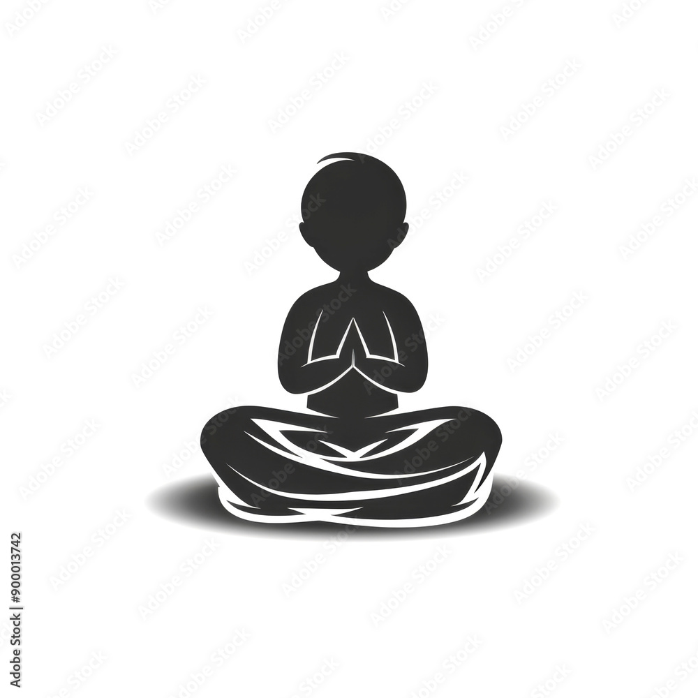 Silhouette of a Meditating Child in Lotus Pose with Hands in Prayer Position. Silhouette of a Meditating Child in Lotus Pose with Hands in Prayer Position.