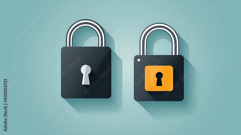 Two Padlocks with Keyholes on a Blue Background. Two Padlocks with Keyholes on a Blue Background.