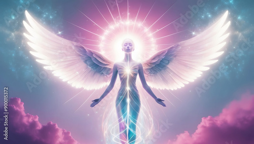 Angelic Figure with Wings and Light Radiating from its Core