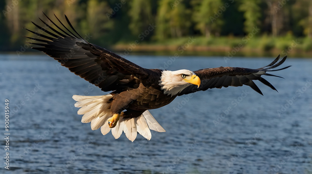 Bald Eagle in Flight Over a Body of Water Bald Eagle in Flight Over a Body of Water