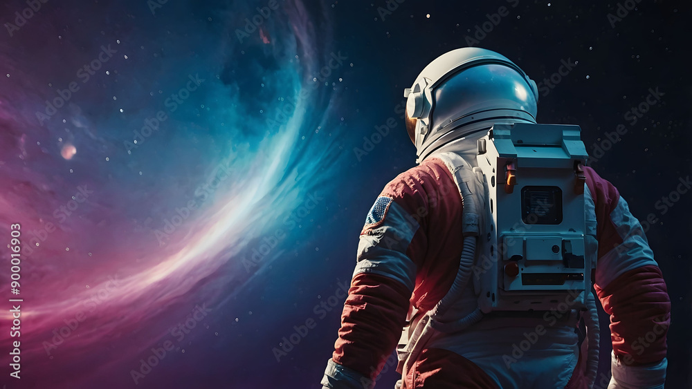 Astronaut in Space Suit Gazing at Cosmic Nebula Astronaut in Space Suit Gazing at Cosmic Nebula