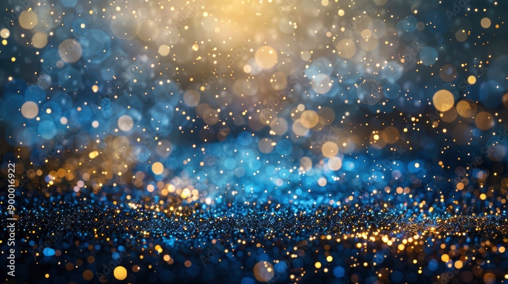 Obraz premium background of abstract glitter lights. blue, gold and black. de focused. banner - generative ai