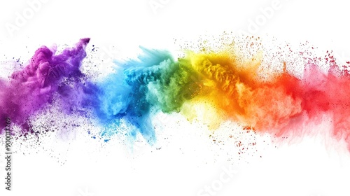 colorful rainbow holi paint color powder explosion isolated white wide panorama background - generative ai