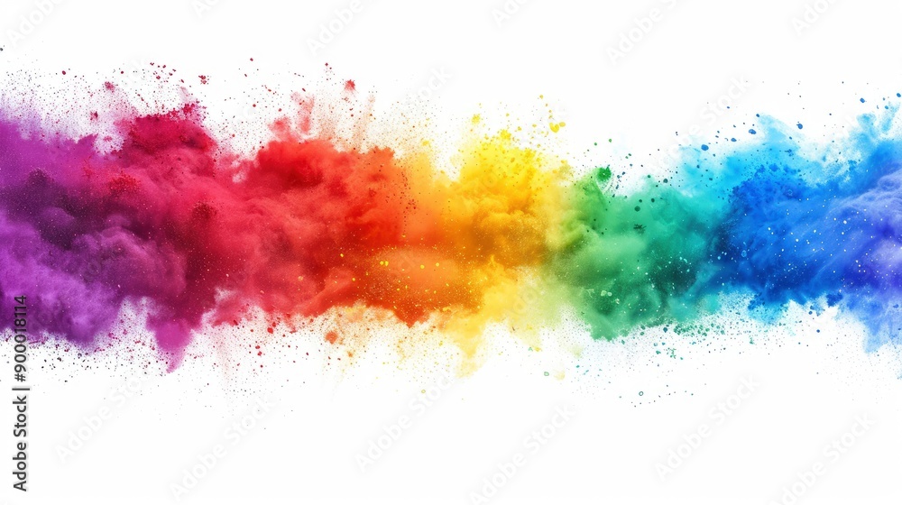 Fototapeta premium colorful rainbow holi paint color powder explosion isolated white wide panorama background - generative ai