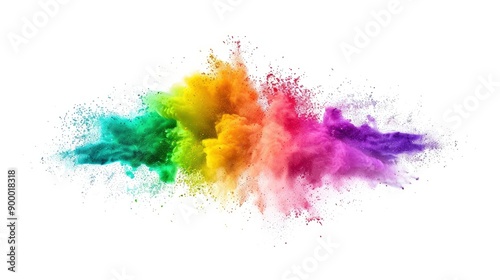 colorful rainbow holi paint color powder explosion isolated white wide panorama background - generative ai