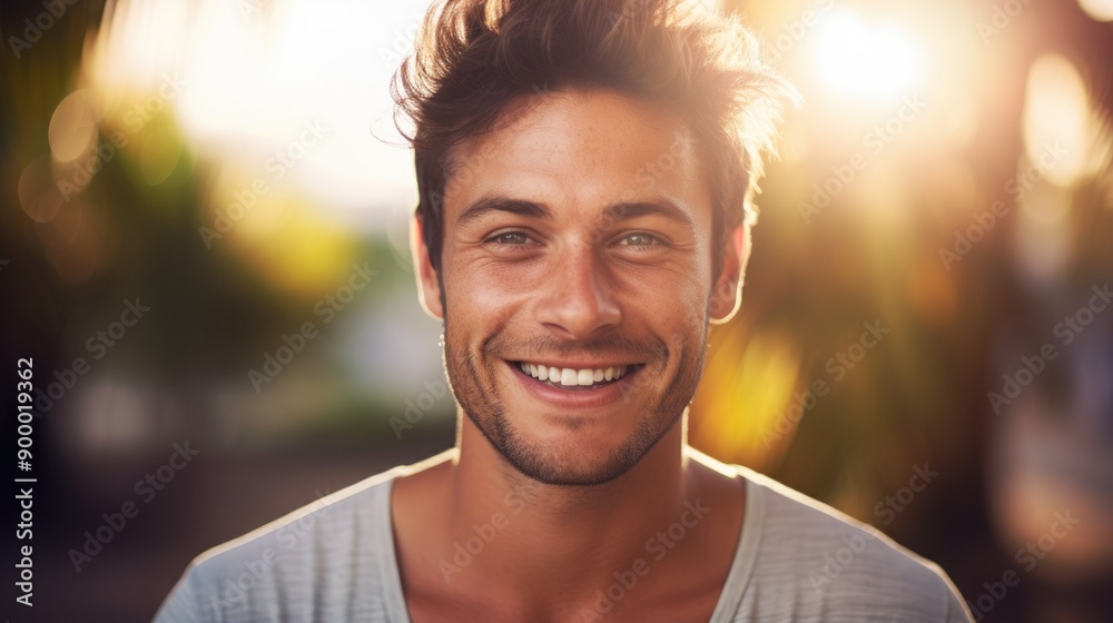 Face portrait of a smiling european men, blurred summer background Face portrait of a smiling european men, blurred summer background