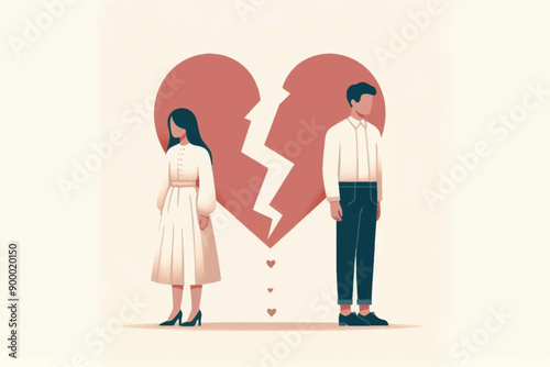 Illustration of a cartoon couple in wedding attire holding a broken heart, depicting feelings of heartbreak and sadness.