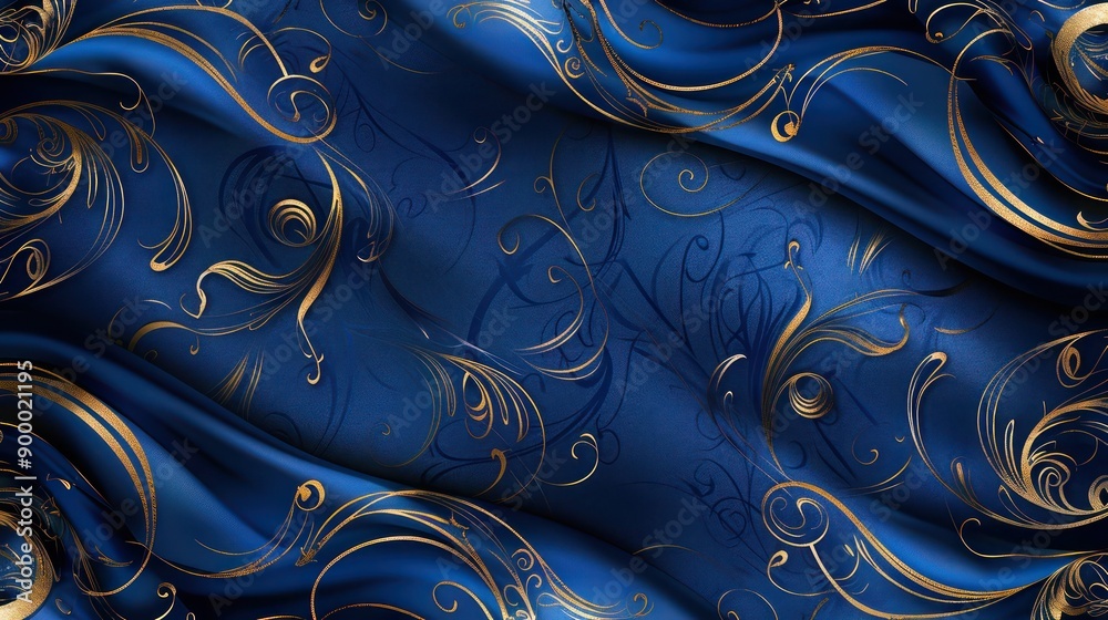 A rich, deep sapphire blue background with an intricate golden filigree pattern swirling across the entire surface, suggesting elegance and luxury. A rich, deep sapphire blue background with an intricate golden filigree pattern swirling across the entire surface, suggesting elegance and luxury.