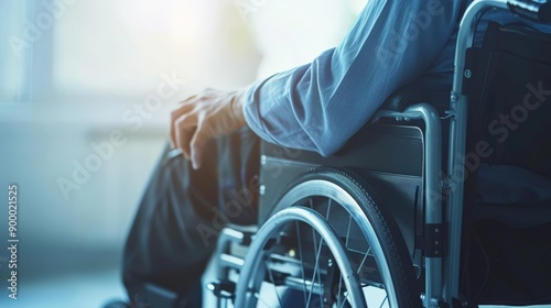 Close-up of a person in a wheelchair by a window with bright light. Accessibility and independence.